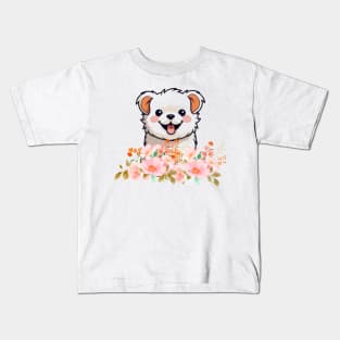 Dog in flowers Kids T-Shirt